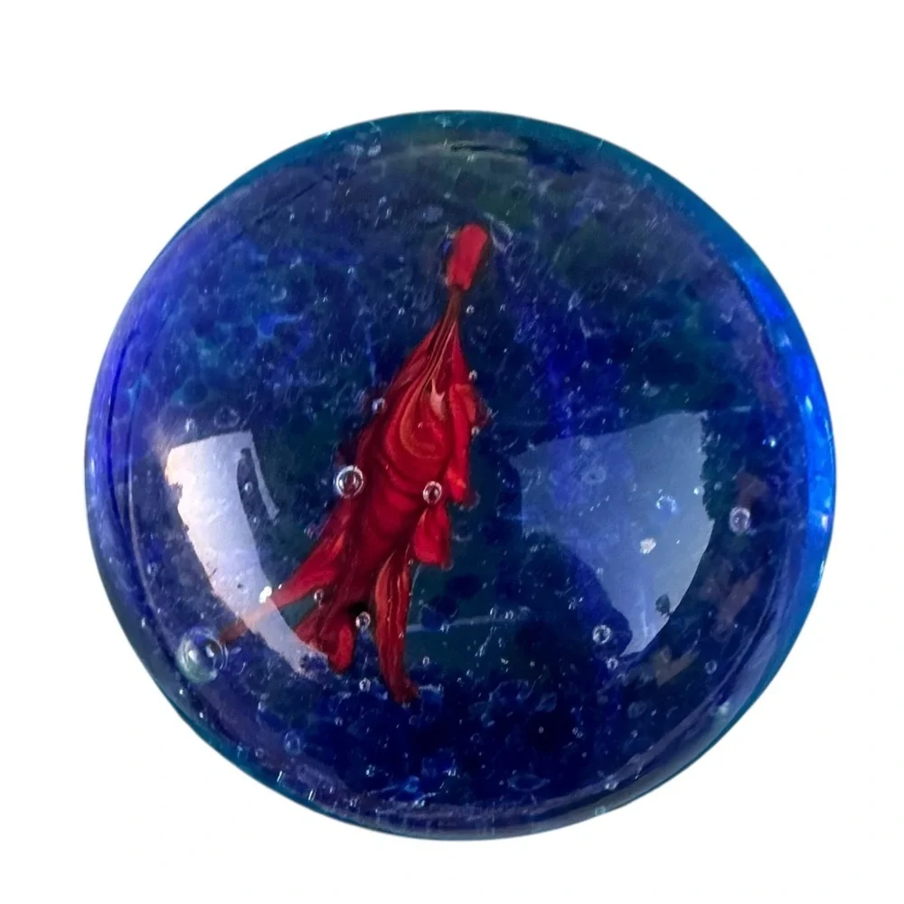 Blue and Orange Glass FishHand-Blown Art Glass Paperweight